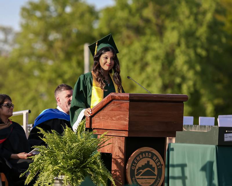 Deepa Phuyal gives a speech during the Glenbard West High School graduation ceremony. May 19, 2022