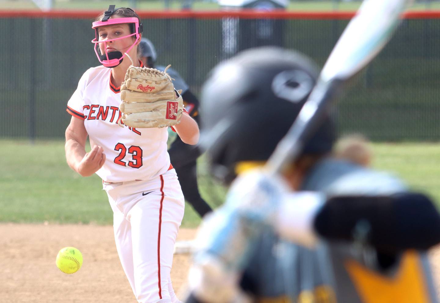 Crystal Lake Central’s Oli Victorine deals against Harvard in varsity softball at Crystal Lake Central High School in Crystal Lake on Monday, May 19, 2025.