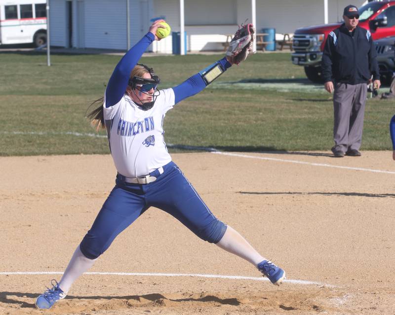 Princeton's Avah Oertel delivers a pitch to L-P on Tuesday, March 19, 2024 in Princeton.