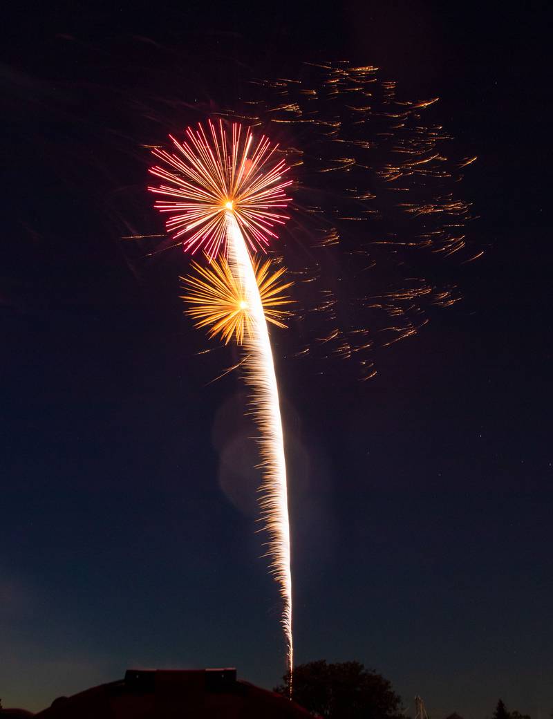 Fireworks explode in the night sky during the Elburn Lions Club fireworks show at Lions Club Park on Saturday, July 9, 2022.