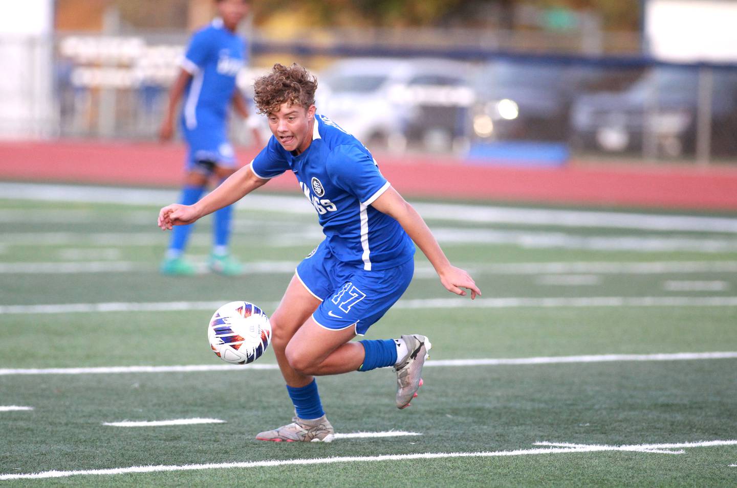 Geneva’s Benjamin Murphy goes after the ball during the Class 3A St. Charles North Sectional semifinal against Glenbard West on Tuesday, Oct. 29, 2024 in St. Charles.