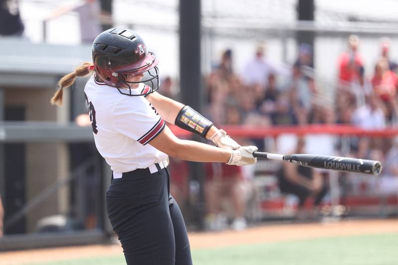 Antioch’s Samantha Hillner connects against Lemont in the Class 3A state championship game on Saturday, June 10, 2023 in Peoria.