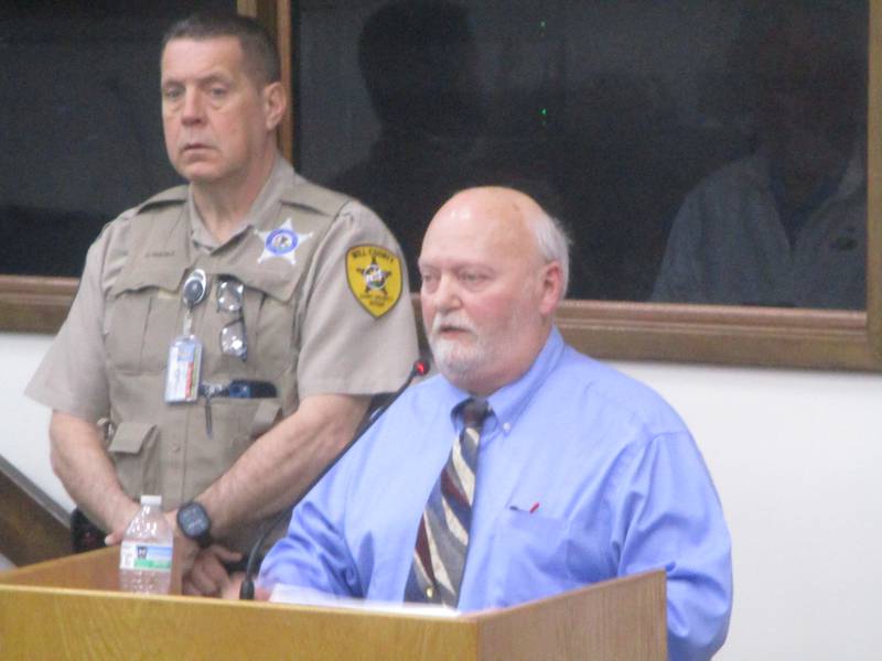 Tim Martin, a. consultant from West Virginia specializing in quarry safety, talks about deaths linked to quarry blasting at the Will County Board meeting on Thursday. March 20, 2025