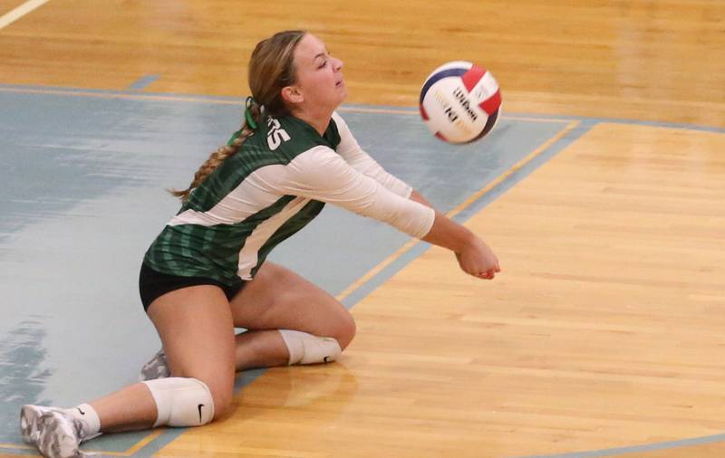 St. Bede's Ella Mudge saves the ball while playing Bureau Valley on Tuesday, Sept. 5, 2023 at Bureau Valley High School.
