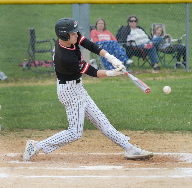 Fulton's Caden Wilkin connects on a pitch against Forreston at the 1A Amboy Regional on Saturday, May 24, 2025.