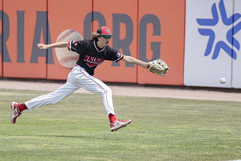 Henry-Senachwine’s Jacob Miller chases a ball against Gibrault Saturday, June 3, 2023 during the IHSA class 1A championship baseball game.