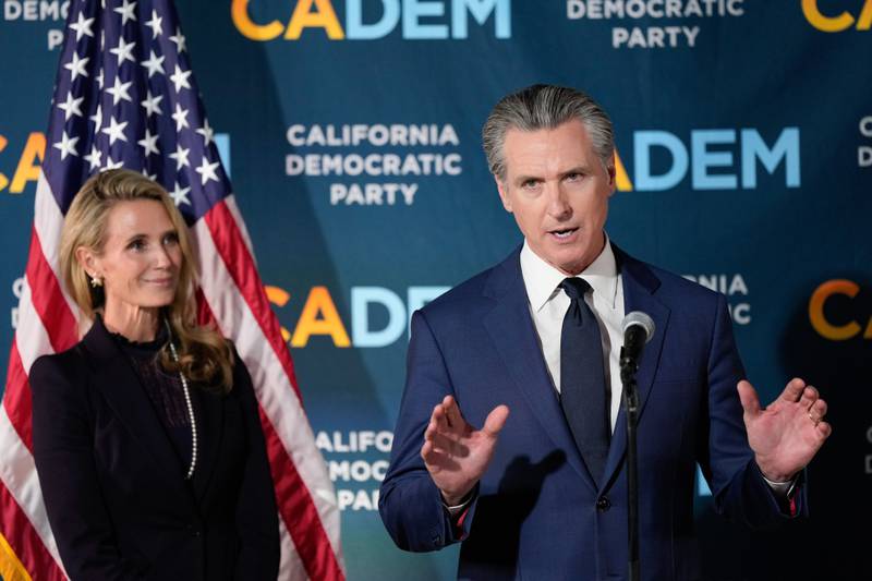 California Gov. Gavin Newsom speaks during an election night press conference at a California Democratic Party office Tuesday, Nov. 4, 2025, in Sacramento, Calif. (AP Photo/Godofredo A. Vásquez)