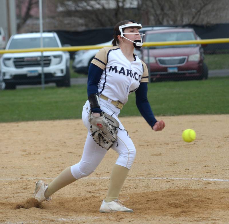 Polo's Chey Wilkins pitches against Morrison during a Thursday, April 10, 2025 game in Polo.