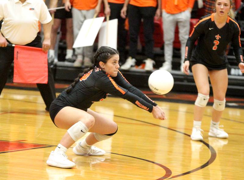 St. Charles East’s Maya Lopez bumps the ball during a Class 4A Proviso West Sectional final against Willowbrook on Wednesday, Nov. 2, 2022.