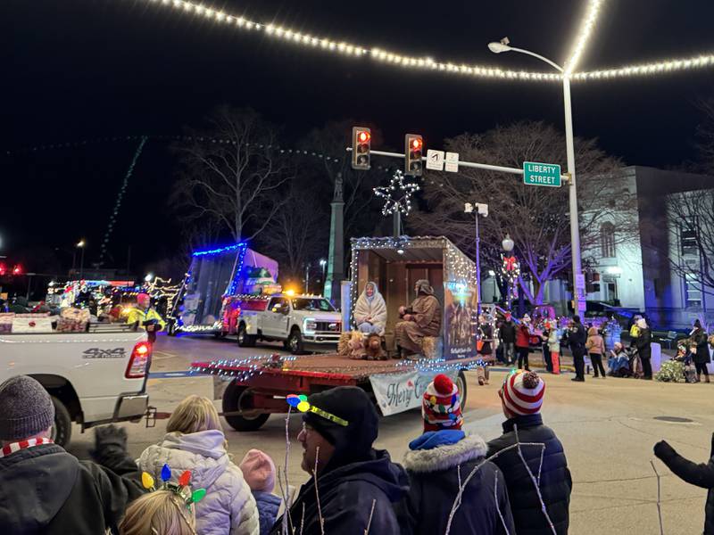 Jesus, Mary and Joseph make their way onto Liberty Street during the annual Lighted Holiday Parade on Friday, Nov. 28, 2025.