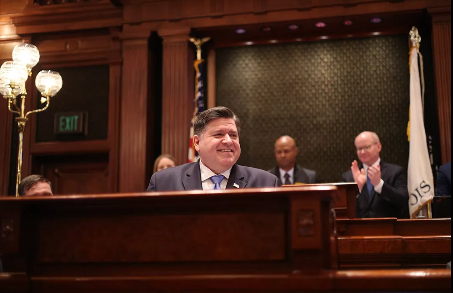 Governor JB Pritzker delivers his State of the State and Budget address before the Illinois General Assembly at the state capitol on Feb. 19, 2025.