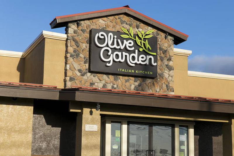 A sign can be seen outside of an Olive Garden restaurant location in Pennsylvania on Feb. 9.