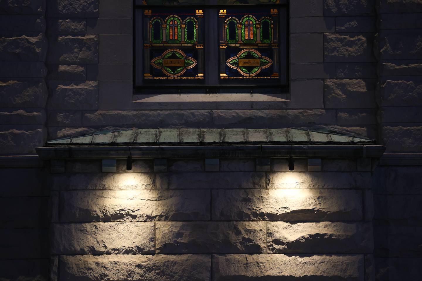 St. Joseph Catholic Church, in downtown Joliet, is illuminated with new lights on Wednesday, April 22, 2026.