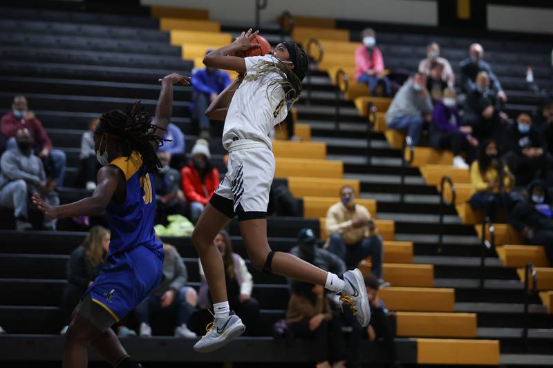 Joliet West’s Lisa Thompson goes in for the lay up against Joliet Central in the Class 4A Moline Regional semifinal. Tuesday, Feb. 15, 2022, in Joliet.