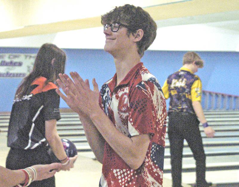 Oregon bowler RJ Keane feels good about his throw Saturday at Plum Hollow. Oregon hosted the boys bowling sectional Saturday, Jan. 25, 2025 at Plum Hollow in Dixon
