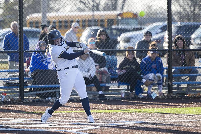 Sterling’s Ellie Leigh goes yard to put the Warriors up by two against Moline Tuesday, March 28, 2023.