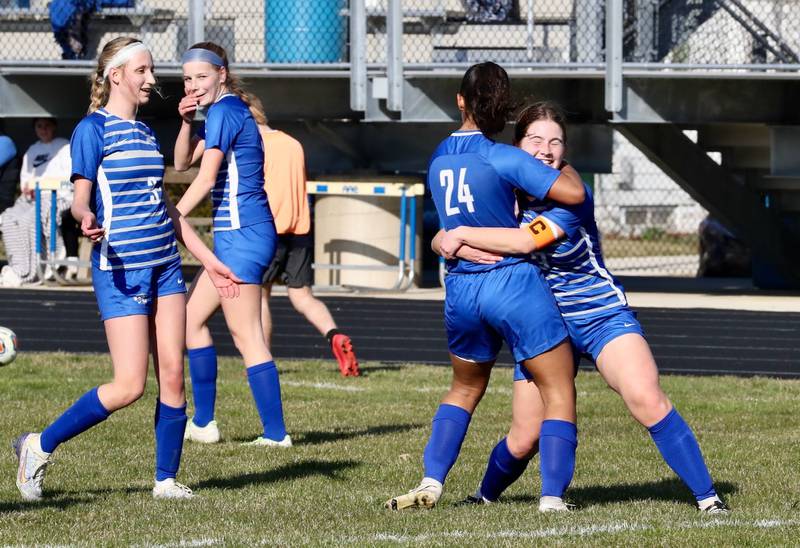 Mariah Hobson and the Tigresses celebrate a goal Tuesday.