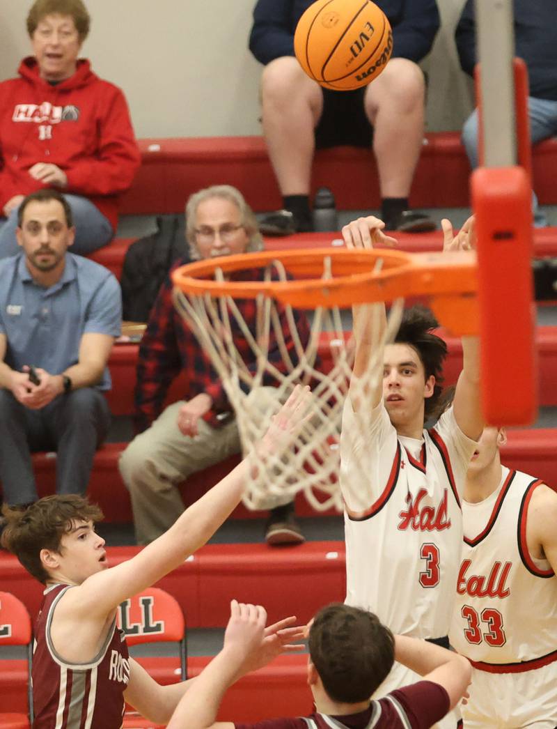 Hall's Noah Plym shoots a jump shot against Rockridge during the Class 2A Regional quarterfinal game on Monday, Feb. 23, 2026 at Hall High School.