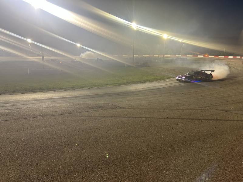 A Nissan Silvia S15 and Nissan Fairlady 300ZX took to the track before the final races as a preview for Tuner Fest Drill Illinois, which used the Grundy County Speedway Saturday Night.