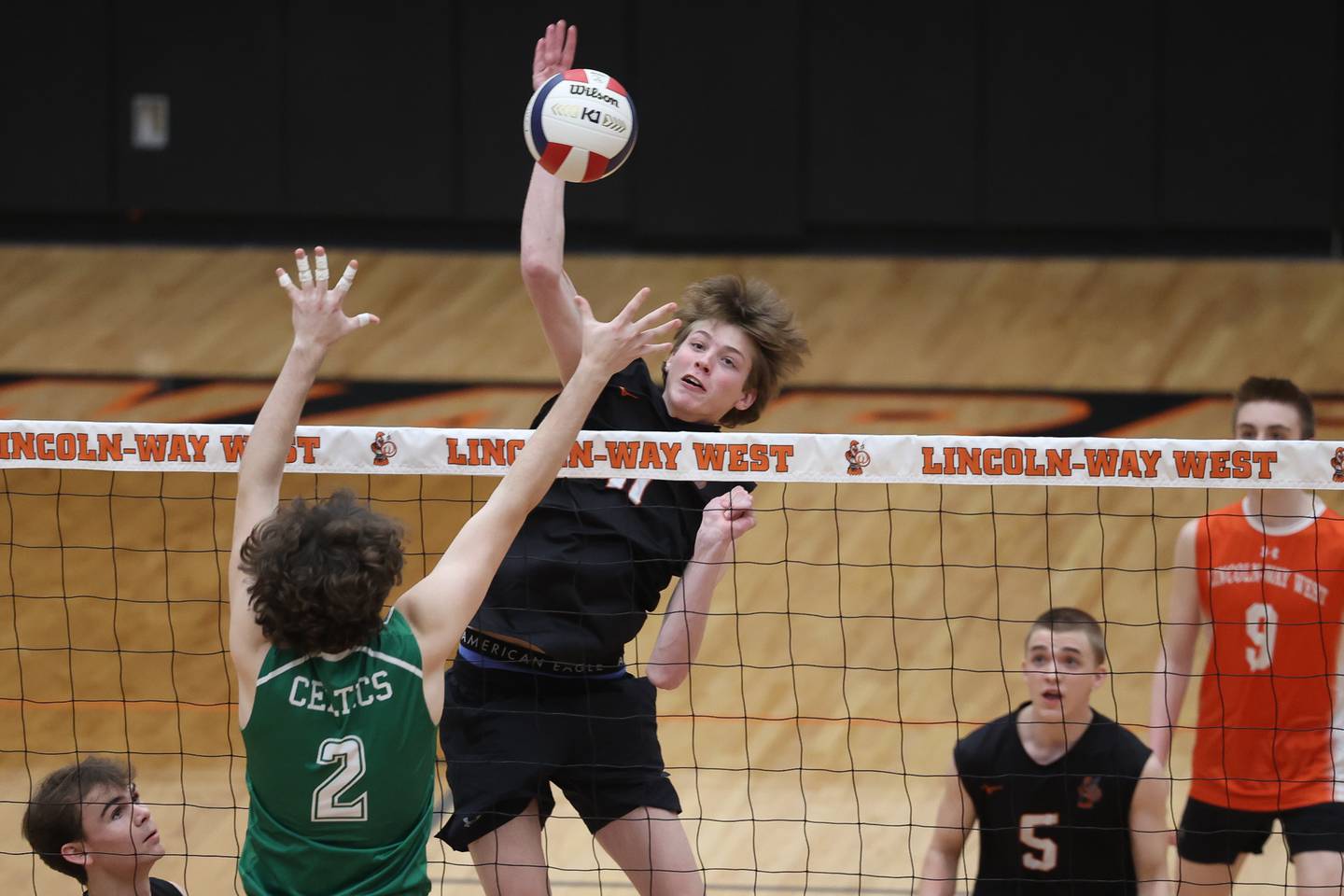Lincoln-Way West’s Drew Kregul goes for the kill against Providence on Wednesday, April 3, 2024 in New Lenox.