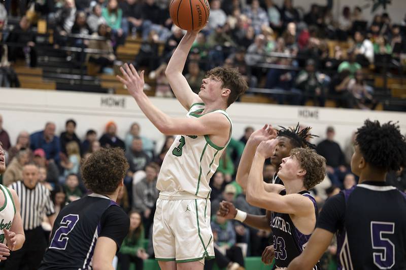 Rock Falls’ Ryken Howard works below the basket Friday, Feb. 3, 2023 against Rockford Lutheran.
