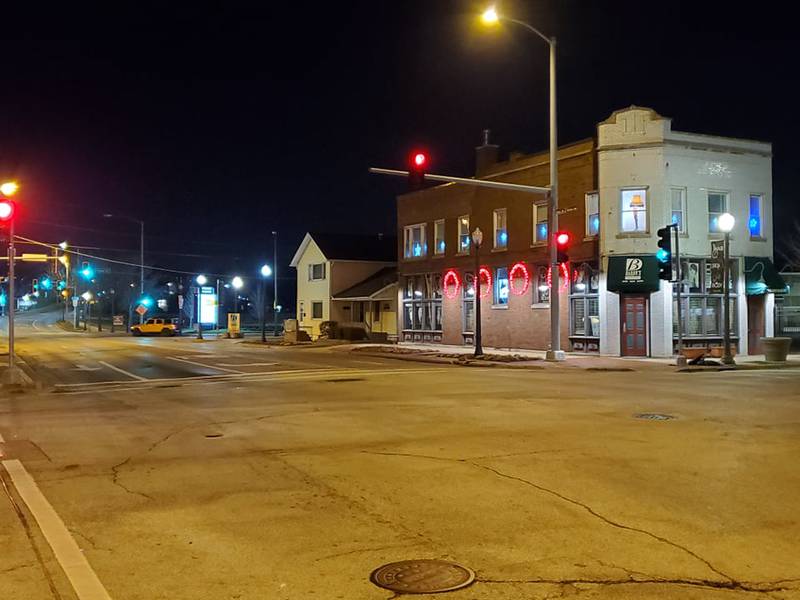 Downtown Joliet at night before the holidays is filled with a quiet, peaceful holiday spirit, if you know where to look.