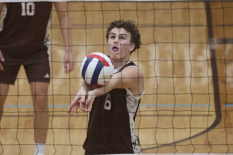 Joliet Catholic’s Chase Casey set a shot against Joliet Central on Wednesday, April 1, 2026 in Joliet.