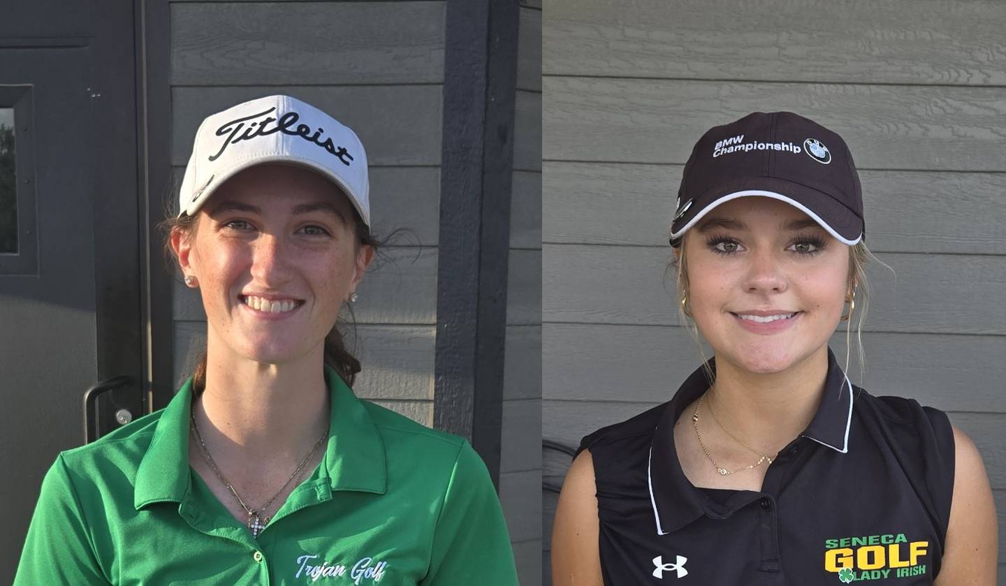 Dwight senior Isabella Dinelli (left) and Seneca junior Piper Stenzel