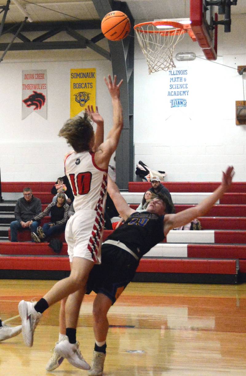 LaMoille's Connor Deering shoots a layup against Somonauk Friday night at Dean Madsen Gymnasium in LaMoille. The visiting Bobcats won 63-44.
