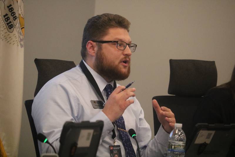 Board member Christopher Boyes speaks at the Sept. 19, 2023 meeting of the DeKalb District 428 school board.