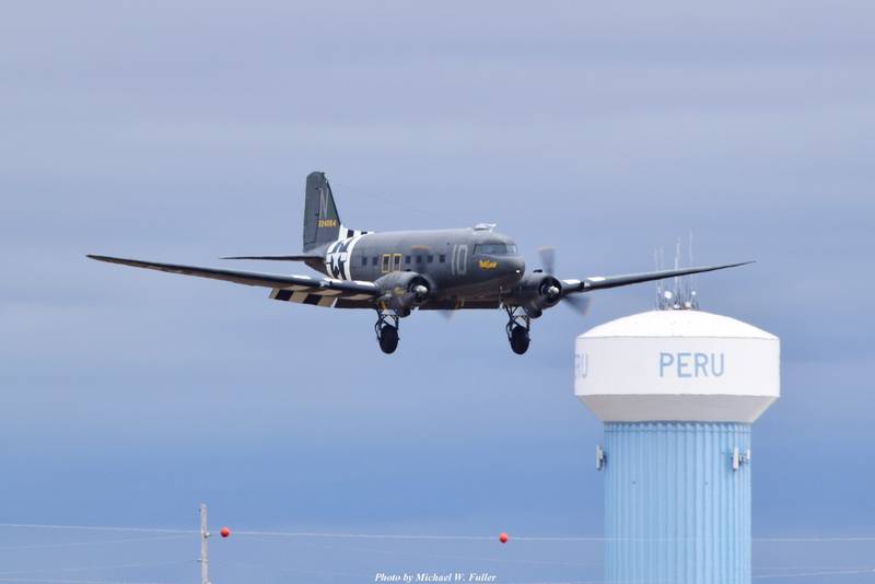 The Tunison Foundation DC-3/C-47 Placid Lassie arrived Sunday, May 1, 2022, to Illinois Valley Regional Airport in Peru for the TBM Avenger Reunion later in the month. It is the second warbird to arrive.