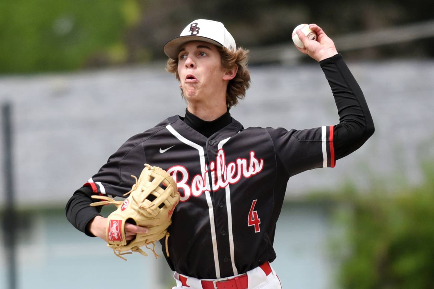 Bradley-Bourbonnais' Eric Rainbolt throws a pitch during a home game against Manteno Saturday, May 17, 2025.