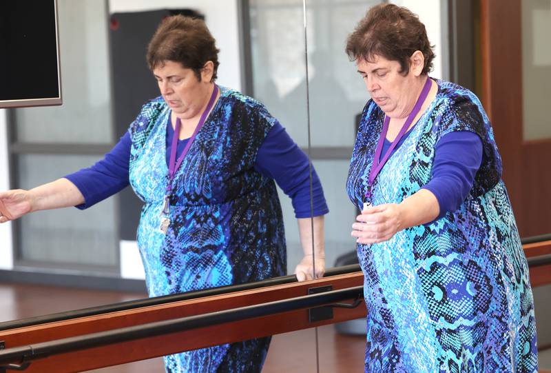 Jill Klecka gets warmed up Friday, April 28, 2023, during Rock Steady Boxing for Parkinson's Disease class at Northwestern Medicine Kishwaukee Health & Wellness Center in DeKalb. The class helps people with Parkinson’s Disease maintain their strength, agility and balance.