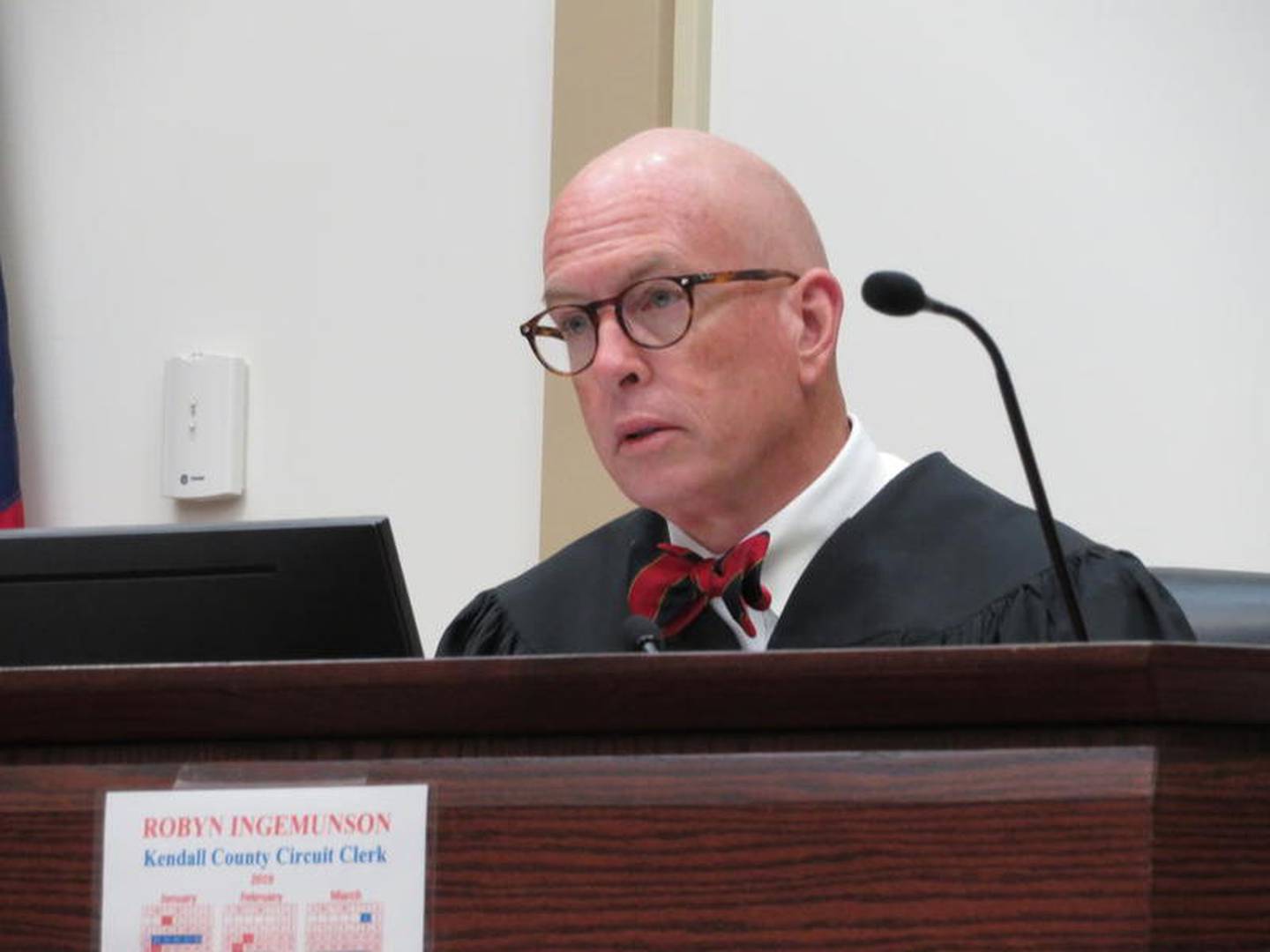 Kendall County Chief Judge Robert Pilmer talks before hearing arguments for summary judgment ahead of a potential trial for a breech of contract lawsuit between former U.S. House Speaker Dennis Hastert and a man named as James Doe on Friday, May 31 at the Kendall County Courthouse, 807 John St. in Yorkville.