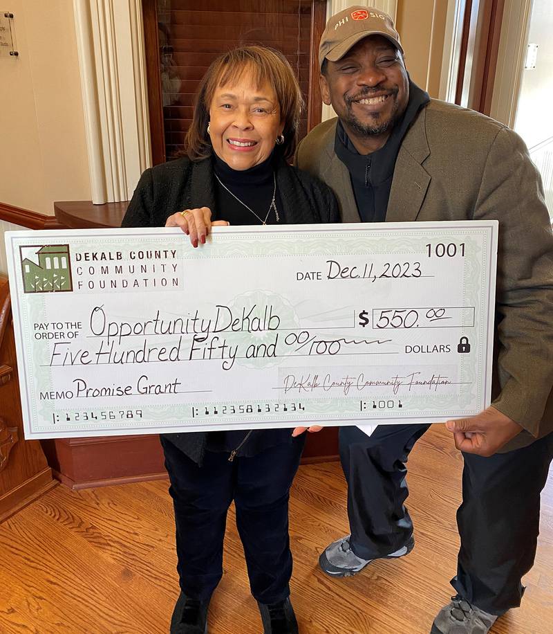(Left to right); DeKalb County Community Foundation board member Regina Parker and Opportunity DeKalb board president Glenn Roby