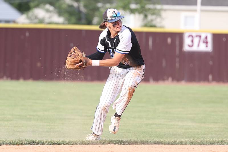 Lincoln-Way East’s Tyler Bell looks to make a throw to first against Lincoln-Way West in the Class 4A Lockport Sectional semifinal on Thursday, June 1, 2023 in Lockport.