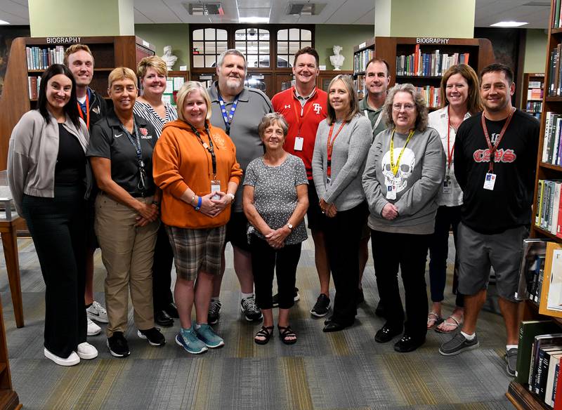 The La Salle-Peru Township High School Foundation recently awarded more than $32,000 in grant requests to L-P’s teachers and staff for the fall semester. Photographed are L-P teachers who were awarded grants this spring. They include (back, from left) Adam Spencer, Julie Jenkins, Rob Clydesdale, Matthew Lambert, Scott Lauer, Angie Hartman, Natalie Verucchi (front, from left), Carol Navarro, Lynne Pohar, L-P Foundation Board Chair Cheri DePaepe, Tiara Bedenko-Hill, Nancy Kochis and Kent Graff.