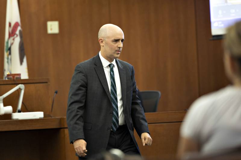 Ogle County Assistant State’s Attorney Matthew Leiston appears in court Wednesday, Aug. 20, 2025, for the case filed against Jodie Wiederkehr.