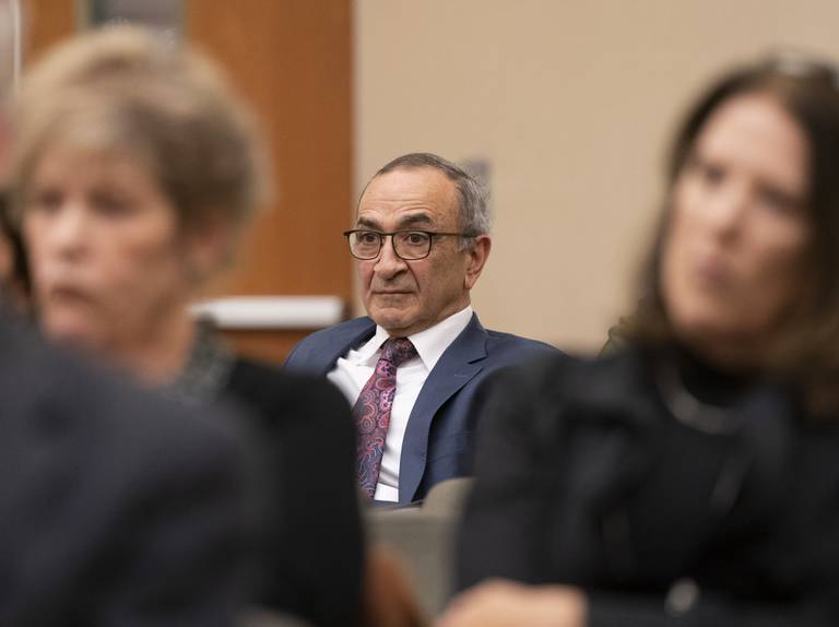 Crystal Lake Mayor Haig Haleblian listens during a hearing of the Crystal Lake Municipal Officers Electoral Board for hearing and passing upon of objections to nomination papers for candidates for Mayor and City Council at City Hall on Thursday, December 15, 2022. Ryan Rayburn for Shaw Local