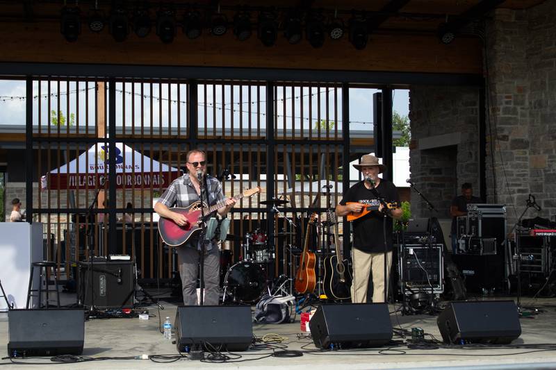 Sean Cantorna and Neal Alger perform an acoustic set at The Grove during the 5th annual Bourbonnais Food Truck Festival on Saturday, Aug. 16, 2025.