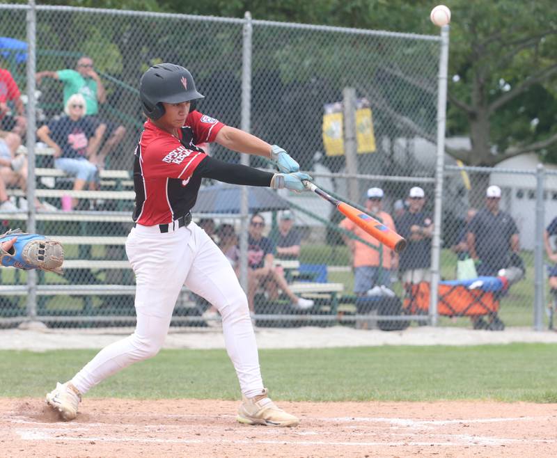 Spring Valley's Cade Zimmerlein catches a foul ball in out of bounce territory against Burbank during  the Central Regional Senior Baseball Regional tournament at J.A. Happ Field in Washington Park in Peru.