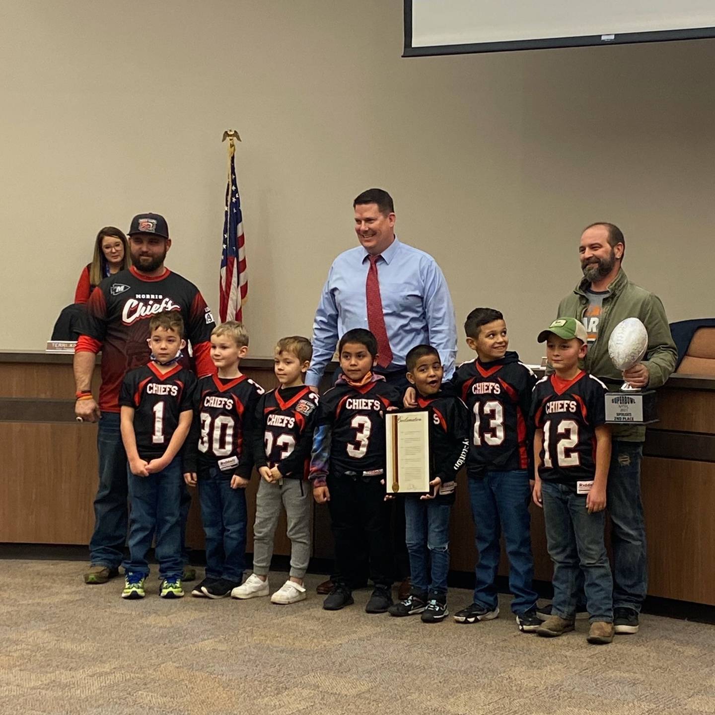 Morris City Council recognizes the Morris Chiefs Superlight team  during Monday nights council meeting.