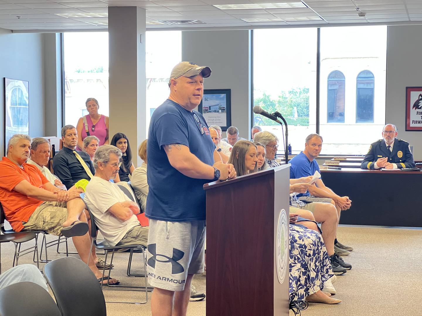 Adam Benn asked the Sycamore City Council on July 21, 2025, not to implement a 1% grocery tax when the state ends its own 1% grocery tax.