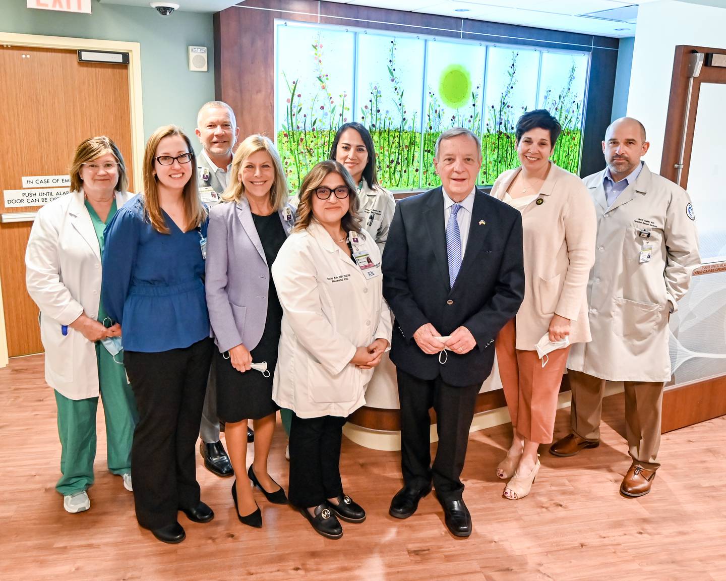U.S. Sen. Dick Durbin, D-Illinois toured the future Amy, Matthew and Jay Vana Neonatal Intensive Care Unit at Silver Cross in New Lenox on Wednesday, April 20, 2022. Durbin (front right) is pictured with Silver Cross Hospital President and CEO Ruth Colby (third from left) along with several of Silver Cross' future NICU staff and physicians. Pictured, from left are Chris Henneberry; Dr. Corryn Greenwood, neonatologist and medical director; Michael Mutterer, vice president of patient care services and chief nursing officer; Rebecca Kole, director; Dr. Kristina Baumker, neonatologist; Durbin; Will County Executive Jennifer Bertino-Tarrant; and Dr. Brett Galley, neonatologist, Lurie Neonatal Outreach.