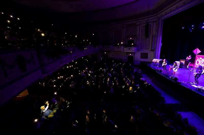 Opening act Drew Cagel and the Reputation asked for crowd participation Saturday, April 22, 2023 by waving the flashlights on their phones before the Head East show at the Dixon Historic Theatre.