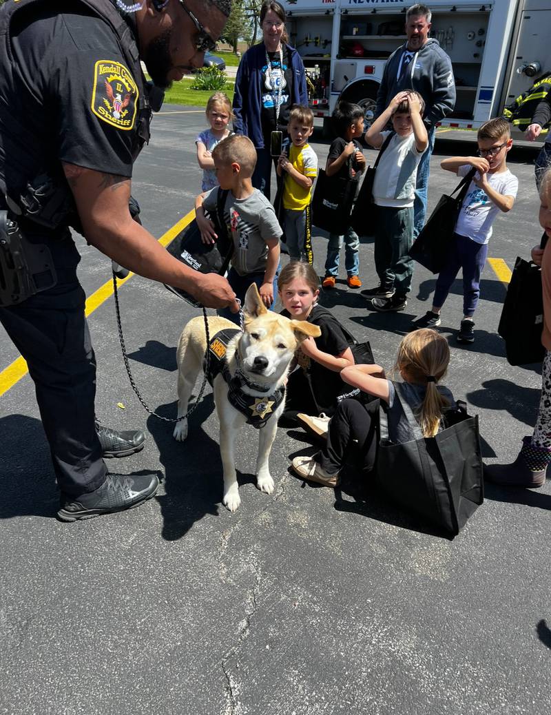 Newark Grade School participated in Camp 911 on May 9, a program begun in 2015 by retired Newark School District nurse Karen Sapsford. Firefighters and EMTs from the Newark Fire Department along with deputies from the Kendall County Sheriff's Office brought their equipment to show students, while nurses from Rush Copley Medical Center in Yorkville taught students first aid.