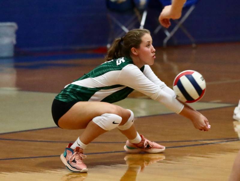 Emily Robbins digs them up for St. Bede's  against Princeton Monday night at Prouty Gym.