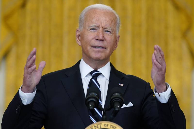 President Joe Biden speaks from the East Room of the White House in Washington, Wednesday, Aug 18, 2021, on the COVID-19 response and vaccination program. U.S. health officials Wednesday announced plans to offer COVID-19 booster shots to all Americans to shore up their protection amid the surging delta variant and signs that the vaccines' effectiveness is falling. (AP Photo/Susan Walsh)