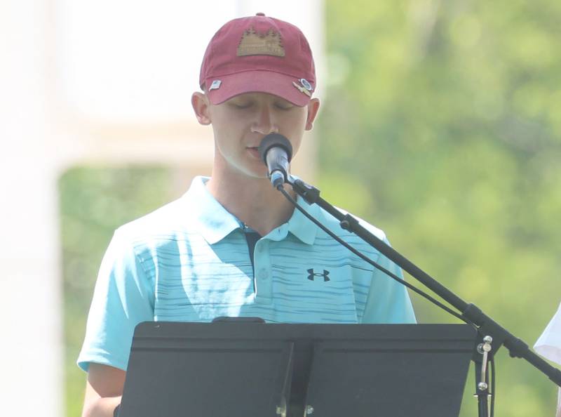 Princeton High School student Aiden Robinson reads the "Gettysburg Address" to the crowd during the Memorial Day service on Monday, May 25, 2026 at Soldiers and Sailors Park in Princeton.
