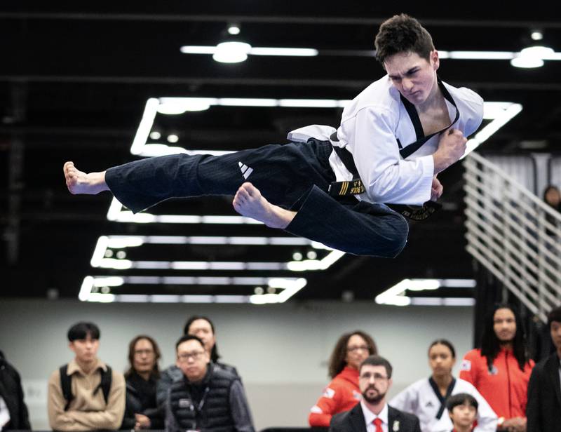 Michael Bols of Mazon, 16, Flying Side Kick at USA Team Trials 2025 / taekwondo